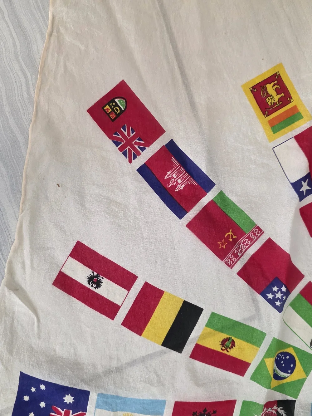 Flag Motif Vintage Silk Scarf in Cream with Multicolor Flags